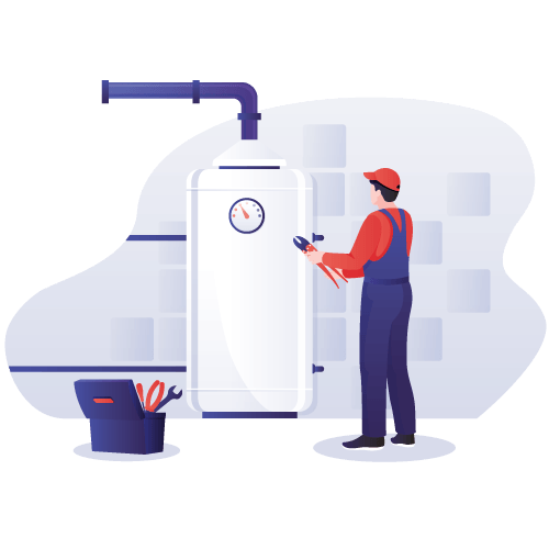 Plumber Worker Install Water Heater Boiler — Delaware, OH — Wells Septic & Drain Cleaning