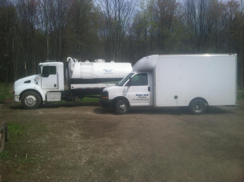 Septic Tank Pump Truck and White Trailer — Delaware, OH — Wells Septic & Drain Cleaning