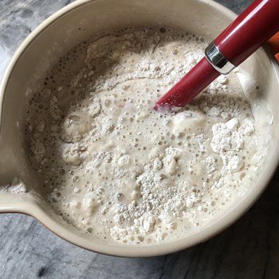 dry and wet ingredients mixing
