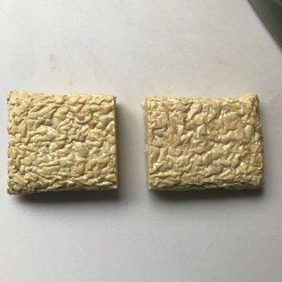 tempeh block cut in two