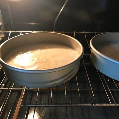 cake pans in oven