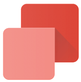 Two overlapping squares, one coral, one red, with rounded corners. The red square has a shadow.