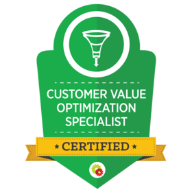 Customer Value Optimization Specialist badge: green, white, yellow. Funnel icon,