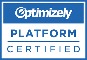 Optimizely Platform Certified badge in white and blue.