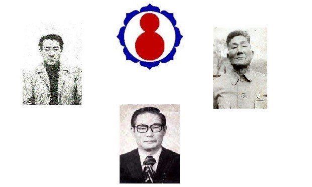 Drie foto's van personen rondom een logo met een rode figuur in een blauwe lotusvorm op een witte achtergrond.