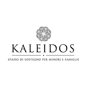 Logo for Kaleidos, featuring a geometric circular icon above the name and