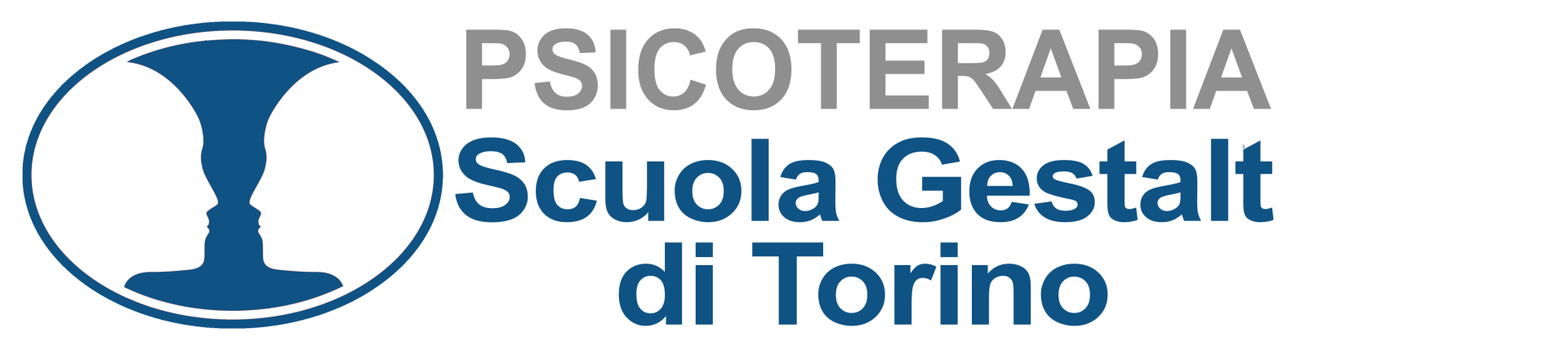 Logo for Scuola Gestalt di Torino featuring the classic Rubin vase-faces optical illusion in blue.