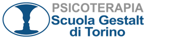 Logo for Scuola Gestalt di Torino featuring the classic Rubin vase-faces optical illusion in blue.