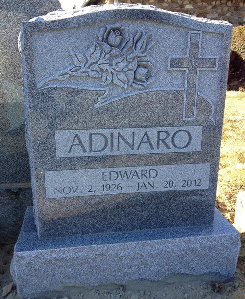 Adinaro Barre Grey Polished 2 BRP Sides Serp Top Raised Carved Florals Outlined Polished Cross Panels Deep Cut Lettering Single Upright