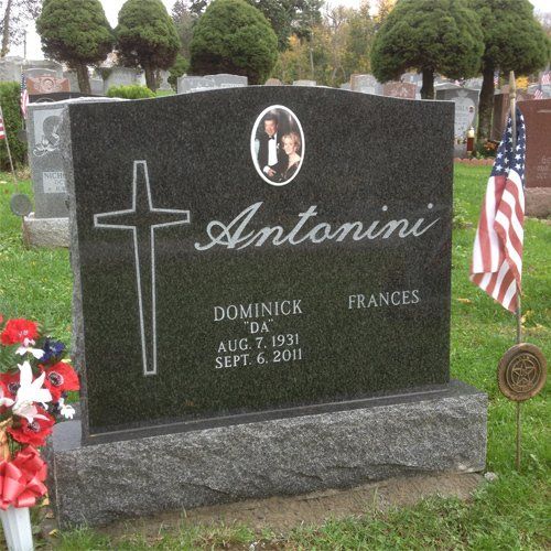 Antonini Impala Black Polished 3 BRP Sides Serp Top Skinfrosted Lettering Porcelain Photo Outlined Cross Double Wide Upright 