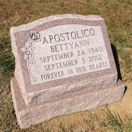 Apostolico North American Pink Polished Face BRP Sides Serp Top Deep Carved Floral Rose Single Outlined Panel Deep Cut Lettering Base