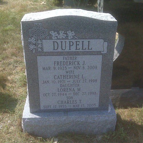 Dupell Barre Grey Polished 2 BRP Sides Serp Top Panel Shape Carved Floral Ribbon Panel Deep Cut Lettering Single Upright