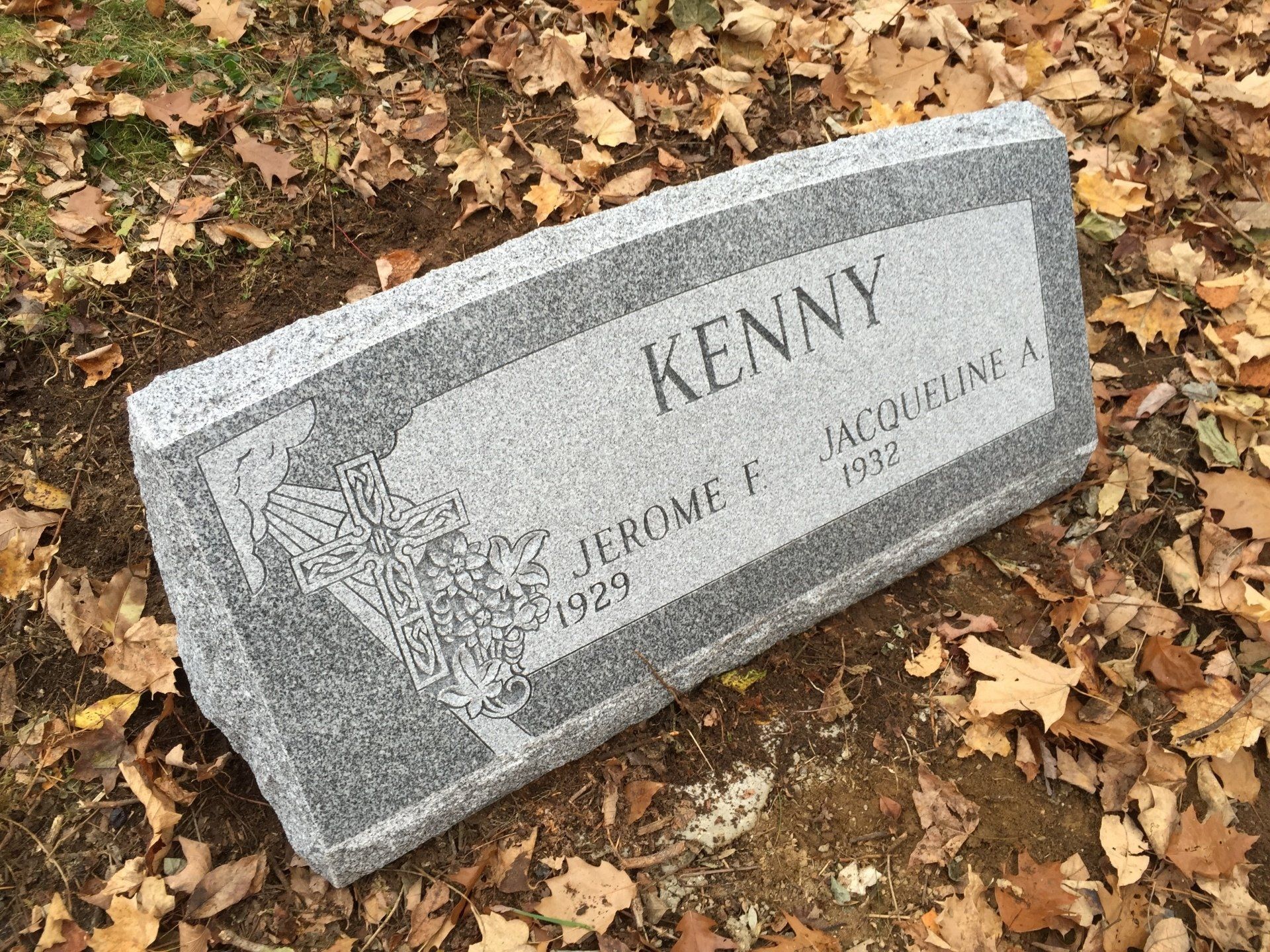 Kenny Barre Grey Oval Top Polished Face brp Sides Deep Cut Lettering Shape Carved Florals Multiple Names Polished Face Double Wide