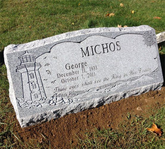 Michos Barre Grey Polished Face BRP Sides Serp Top Double Wide Shape Carved Design Deep Cut Lettering Single Outlined Panel