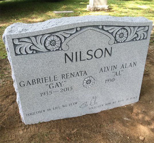 Nilson Barre Grey Steeled 2 BRP Sides Serp Top Raised Shape Carved Florals V Sunk Lettering Double Wide Monolith