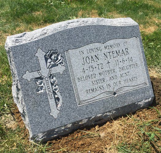 Ntemar Barre Grey Polished Face BRP Sides Serp Top Deep Carved Florals Flat Carved Cross Book Panel Deep Carved Lettering
