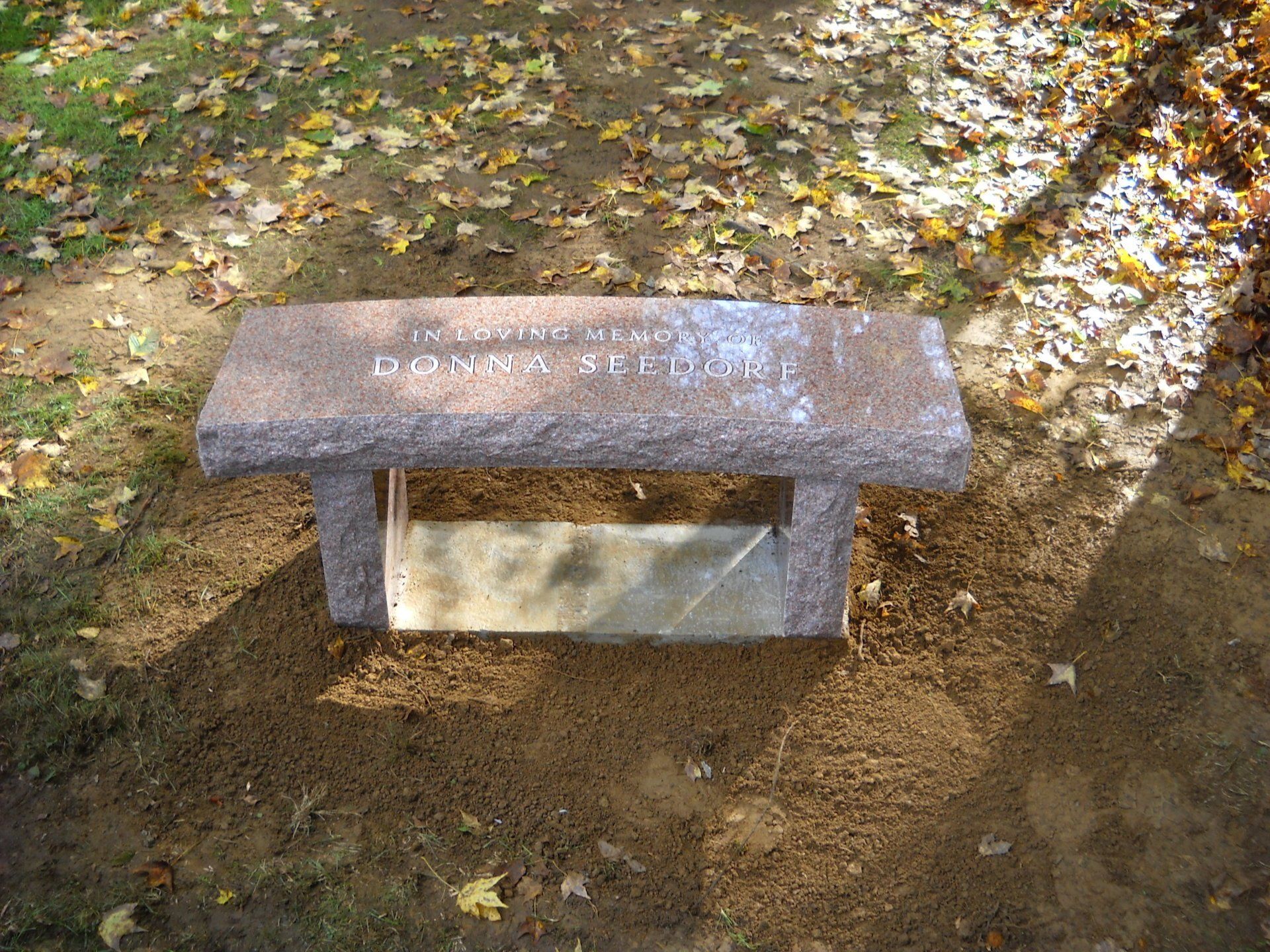 Seedorf Outlined Lettering North American Pink Polished Top Curved Bench Rock Pitch Sides Rock Pitch Legs