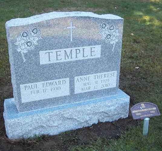 Temple Barre Grey Double Wide Upright Polished 2 BRP Side Serp Top Deep Carved Floral Panels Deep Cut Lettering