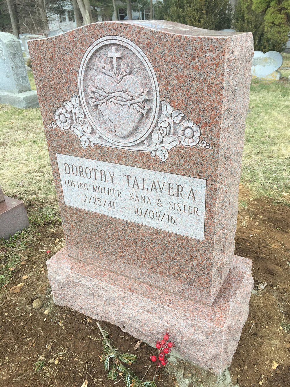 Talavera North American Pink Single Upright Polished 3 BRP Sides Serp Top Panels Deep Cut Lettering Shape Carved Florals Raised Design