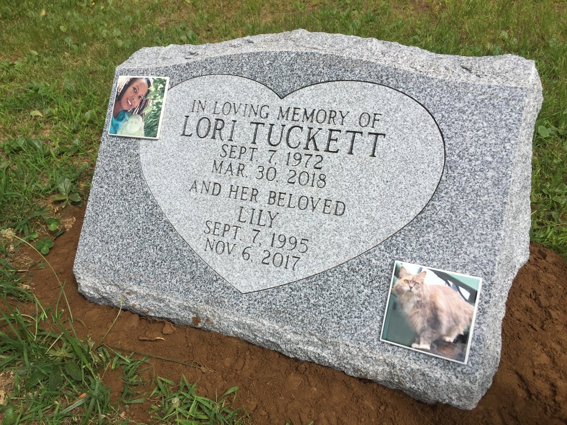 Tuckett porcelain photo single outlined panel heart panel deep carved lettering barre grey serp top brp sides Polished Face