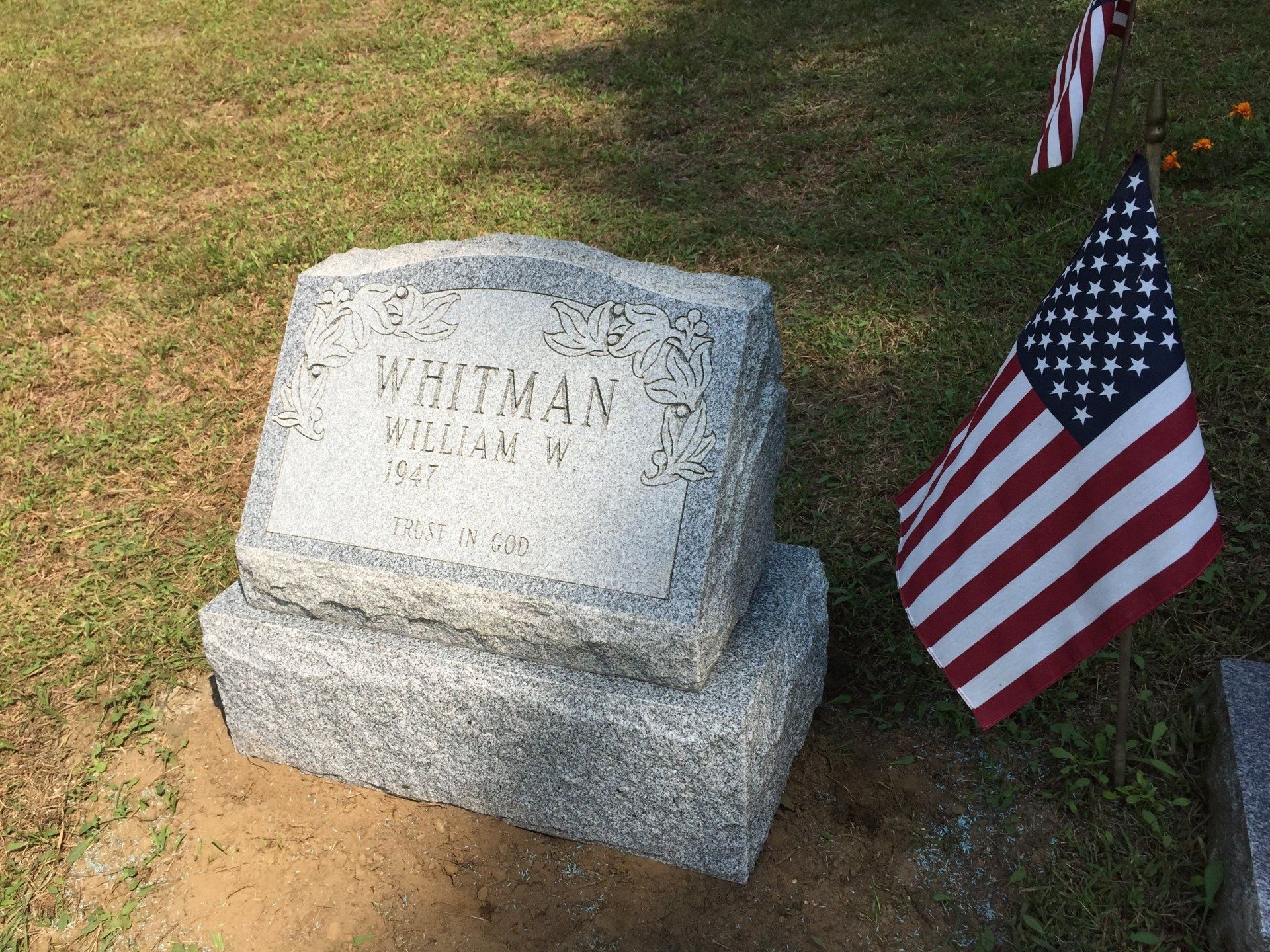 Whitman serp top brp sides barre grey flat carved designs deep carved lettering base single outlined panel Polished Face