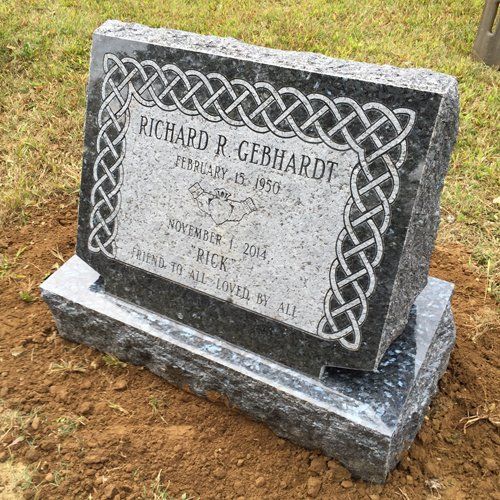 Gebhardt Blue Pearl Western Slant Polished Face BRP Sides Flat Top Outlined Design Single Outlined Panel Deep Cut Lettering Deep Cut Design Base