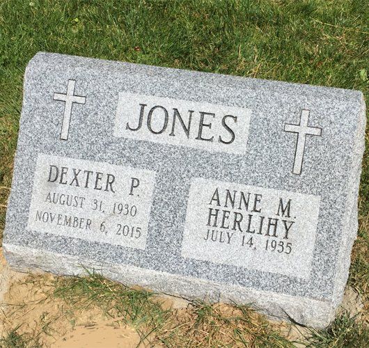 Jones Barre Grey Polished Face Polished Top BRP Sides Flat Top Skinline Panels Flat Carved Cross Deep Cut Lettering Multiple Names