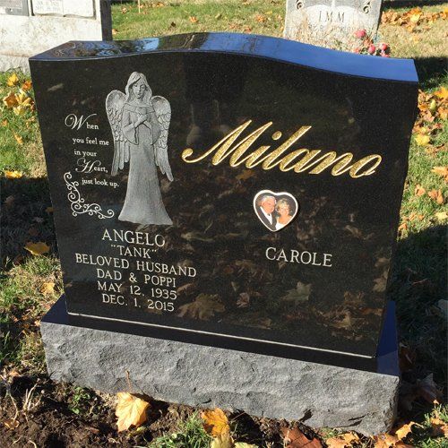 Angelo and Carole Milano Jet Black Polished 5 Serp Top Porcelain Photo Gold Litho Etching Skinfrosted Lettering Double Wide Upright