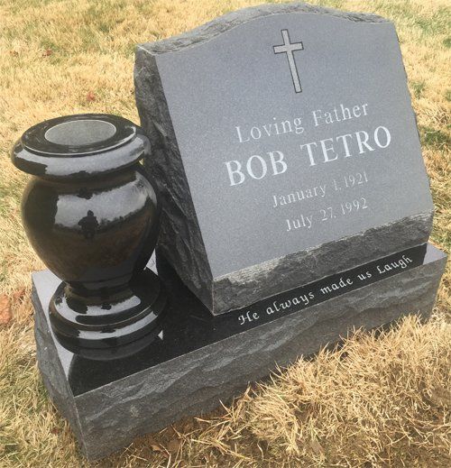 Tetro Jet Black Polished Face BRP Sides Serp Top Skinfrosted Lettering Flat Carved Cross Vase Base