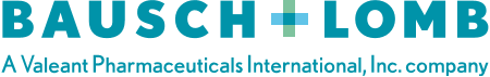 Das Logo von Bausch + Lomb in Türkis, darunter der Text „A Valeant Pharmaceuticals International, Inc. company“.