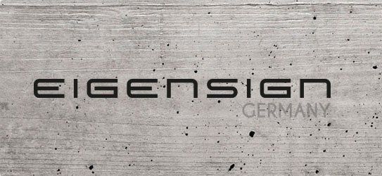 Das Wort „EIGENSIGN“ in einer modernen, dunklen Schriftart über dem Wort „GERMANY“,