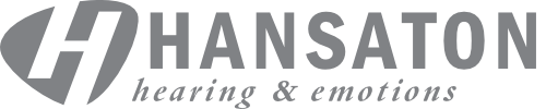 Das Hansaton-Logo zeigt ein stilisiertes H in einer dunkelgrauen Form, gefolgt vom Text „Hearing & Emotions“.