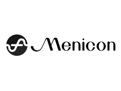 Das Menicon-Logo besteht aus einem kreisförmigen Symbol mit einem abstrakten Wellenmuster 