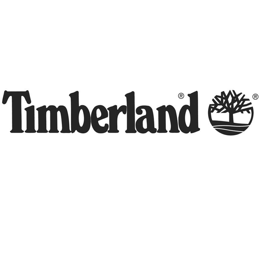Das schwarze Timberland-Logo mit dem Markennamen in Serifenschrift neben dem Baum-Symbol.