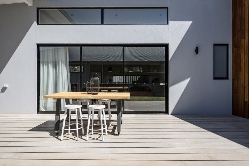 large patio with sliding doors
