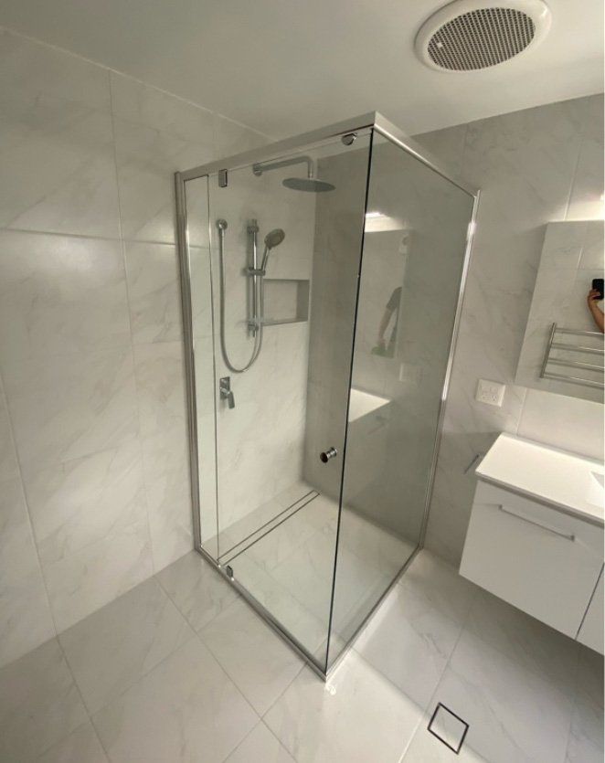 glass shower in corner