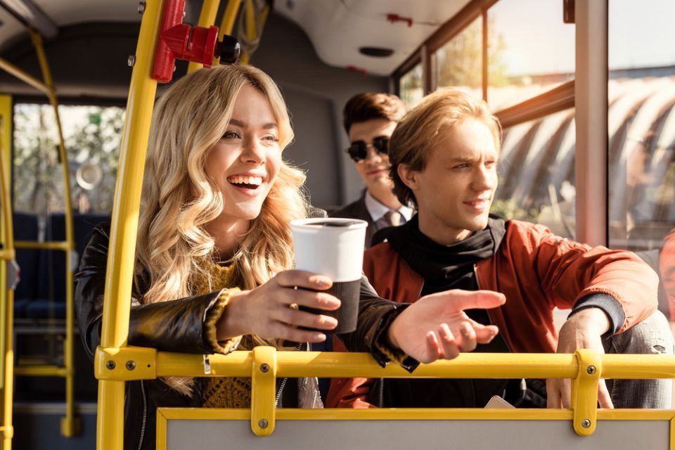 Blonde girl on bus