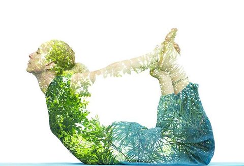 women doing yoga combined with nature