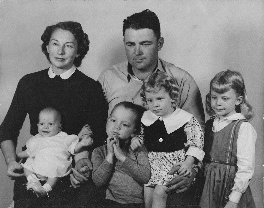 black and white family photo
