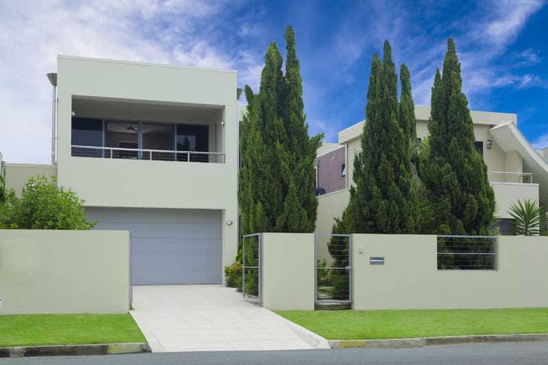 modern home with light gray garage door