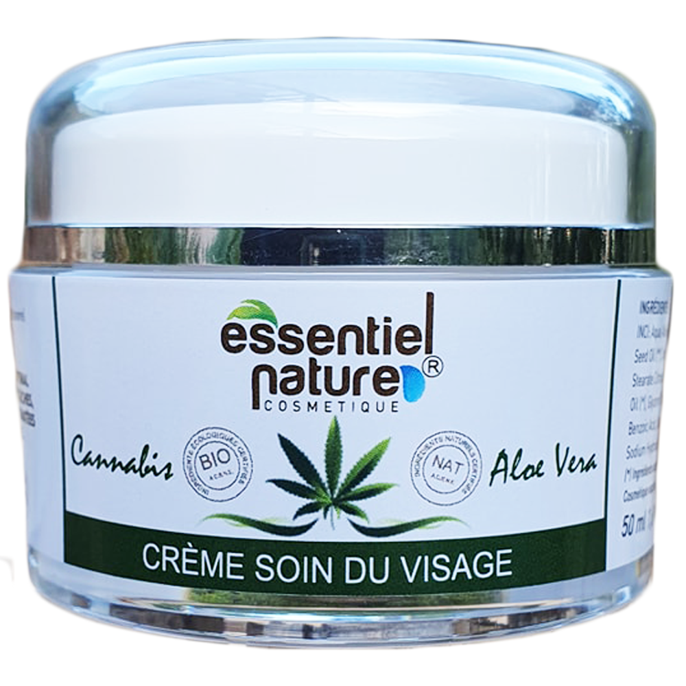 CrĂšme soin du visage bio et vegan qui associe l'aloe vera et l'huile de chanvre. HUILE DE CANNABIS : est lâune des huiles les plus nutritives et saines que lâon connaisse Ă ce jour. Ses acides gras en font une huile rĂ©gĂ©nĂ©rante et anti-Ăąge qui efface les rides