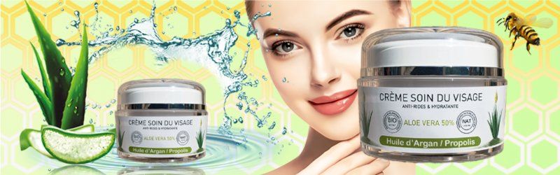 Crème soin du visage ALOE+ARGAN+PROPOLIS Crème soin du visage pour peaux grasses avec 50% d'aloe vera pour son pouvoir astringeant et hydratant. La combinaison parfaite qui associe l'aloe vera, l'huile d'argan et le propolis. Existe en version pour le corps
