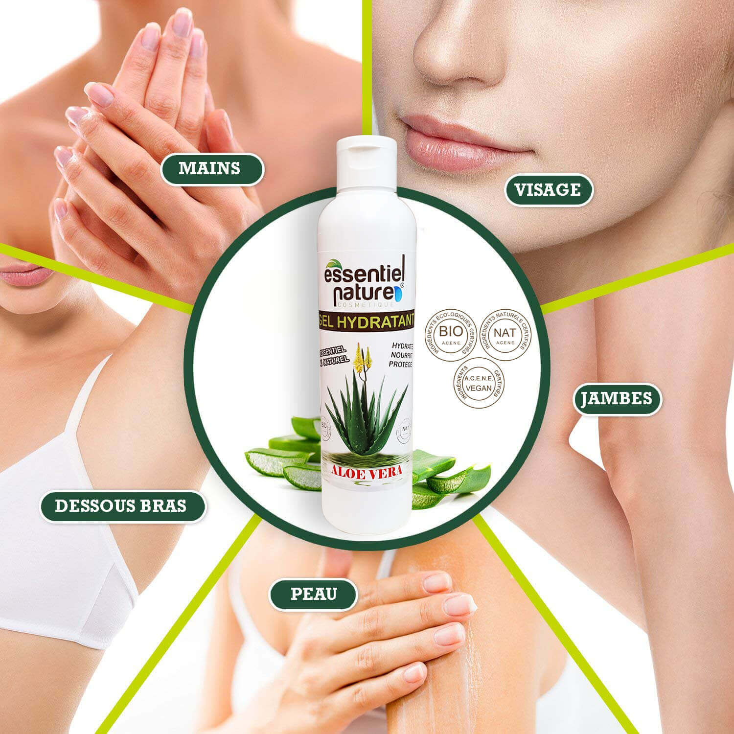 Gel hydratant ALOE VERA BIO disponible en 100ml, 200ml et 500ml Gel pur d'aloe vera bio disponible en 100ml, 200ml et 500ml. Le top du top de la cosmétique bio et vegan