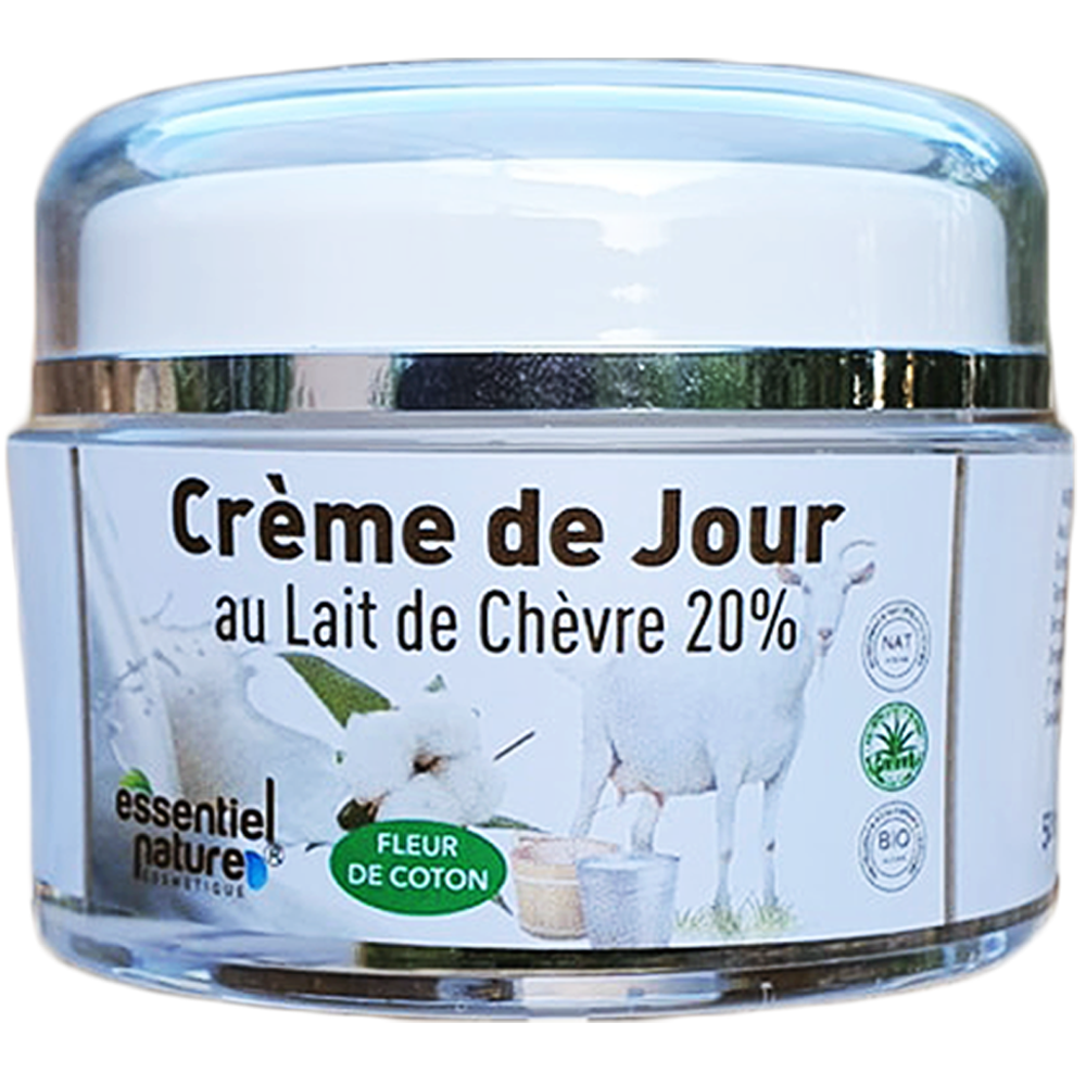 Crème de jour BIO avec 20% de lait de chèvre bio + Aloe Vera bio. Soin du visage hydratant délicatement parfumé «FLEUR DE COTON»