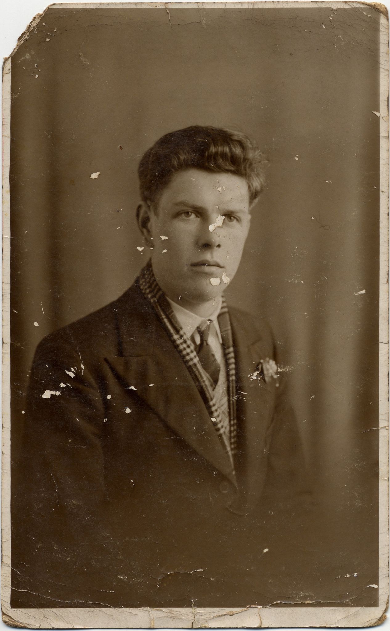 Old damaged photo of mand