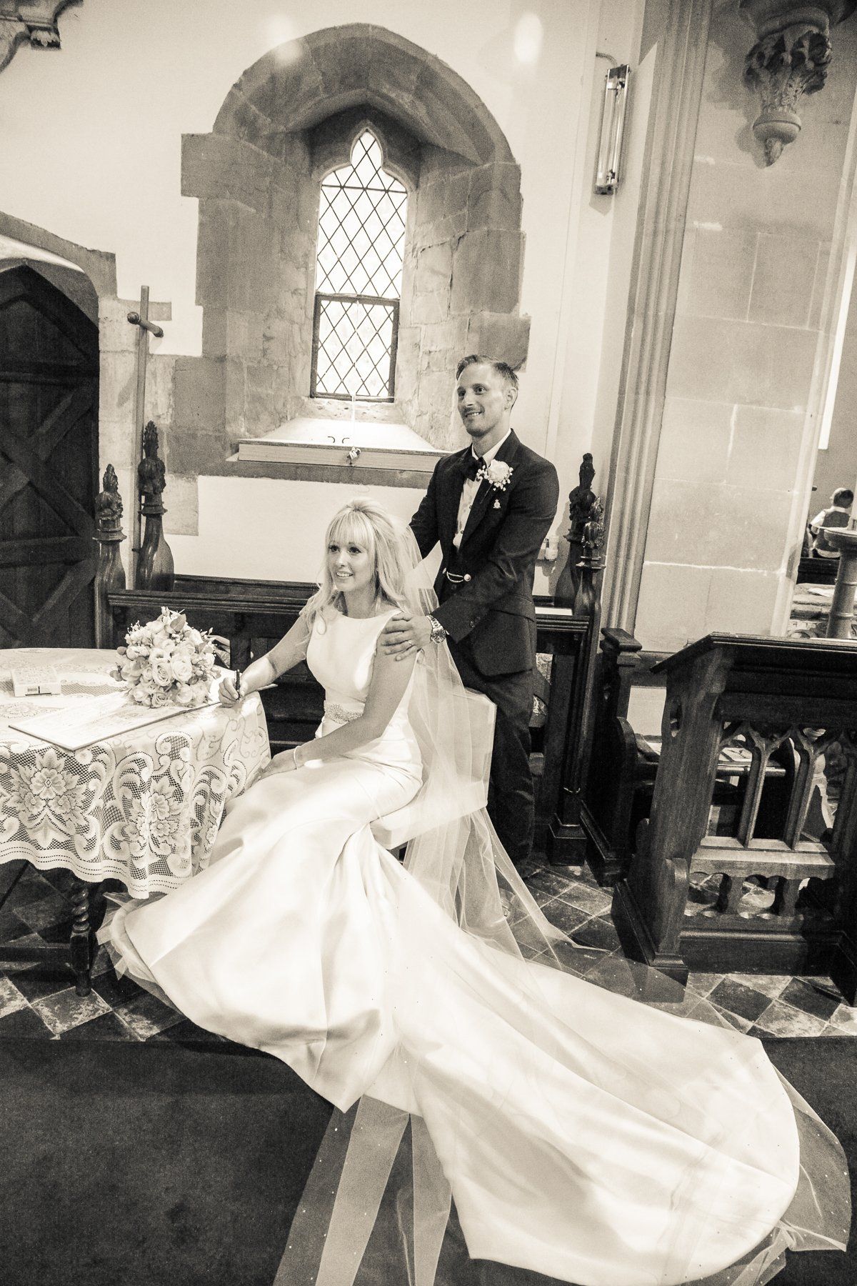 bride and groom in church