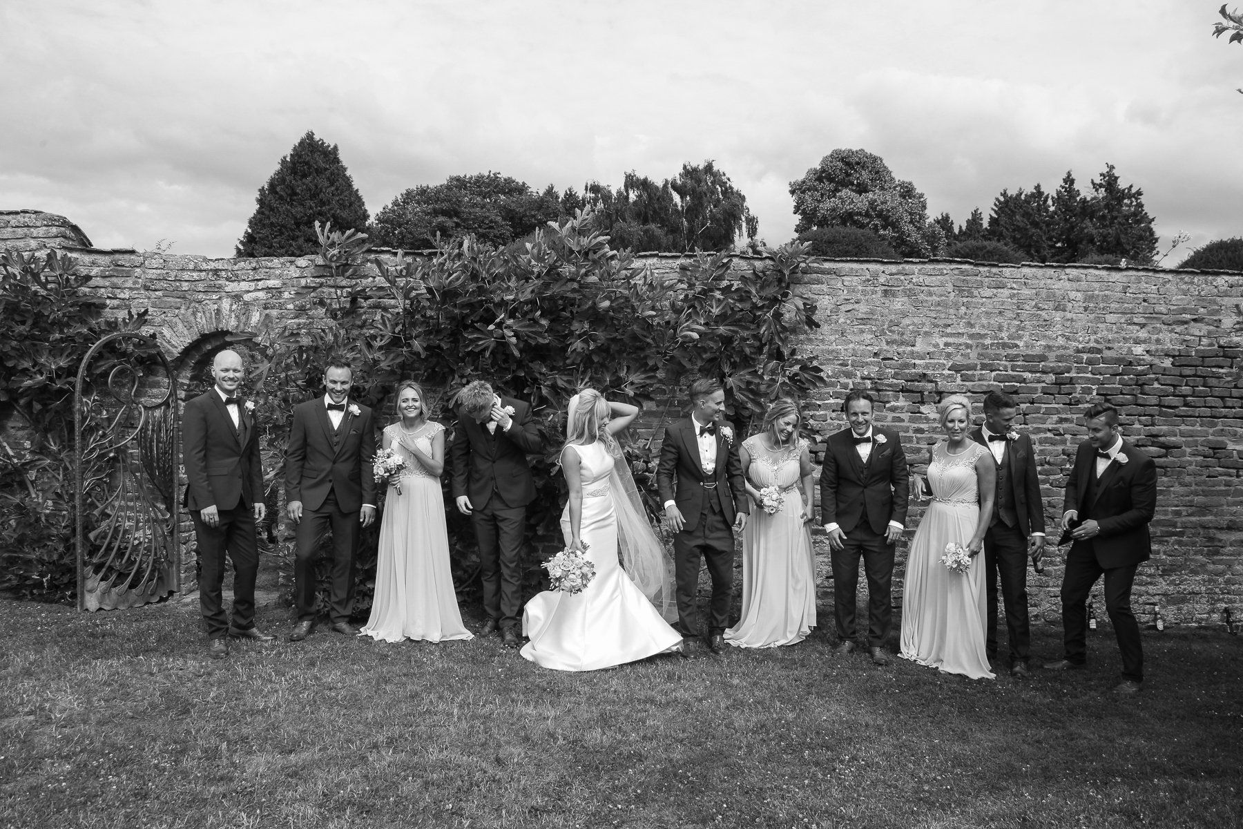 bridal party in black and white