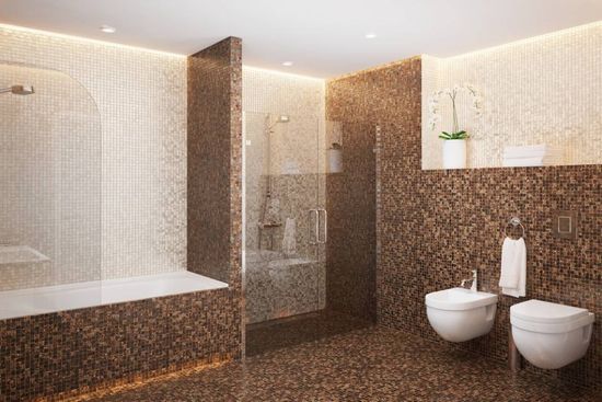 locale bagno con rivestimento a mosaico