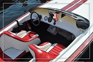 Red and White Car Seat — Upholstery in Midvale,, UT Red and White Car Seat — Upholstery in Midvale,, UT