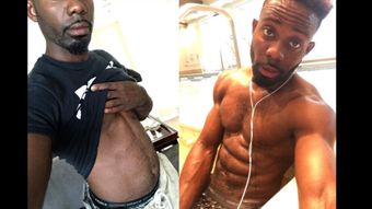 A man is taking a selfie with his shirt off and another man is taking a selfie without a shirt on.